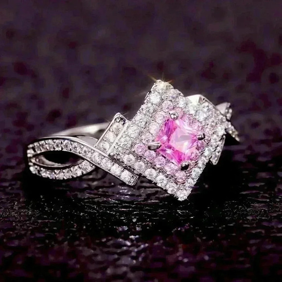 Bridgerton Era Look 14k Gold Over Silver Pink Sapphire Diamond Ring - Picture 1 of 4